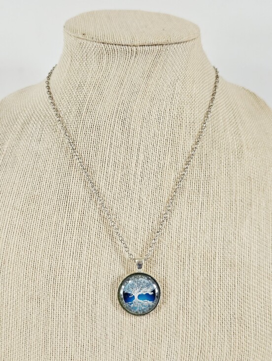 Jewelry - Tree Of Life Celtic Blue Domed Glass Round Cabochon Silver Tone Pendant Necklace
